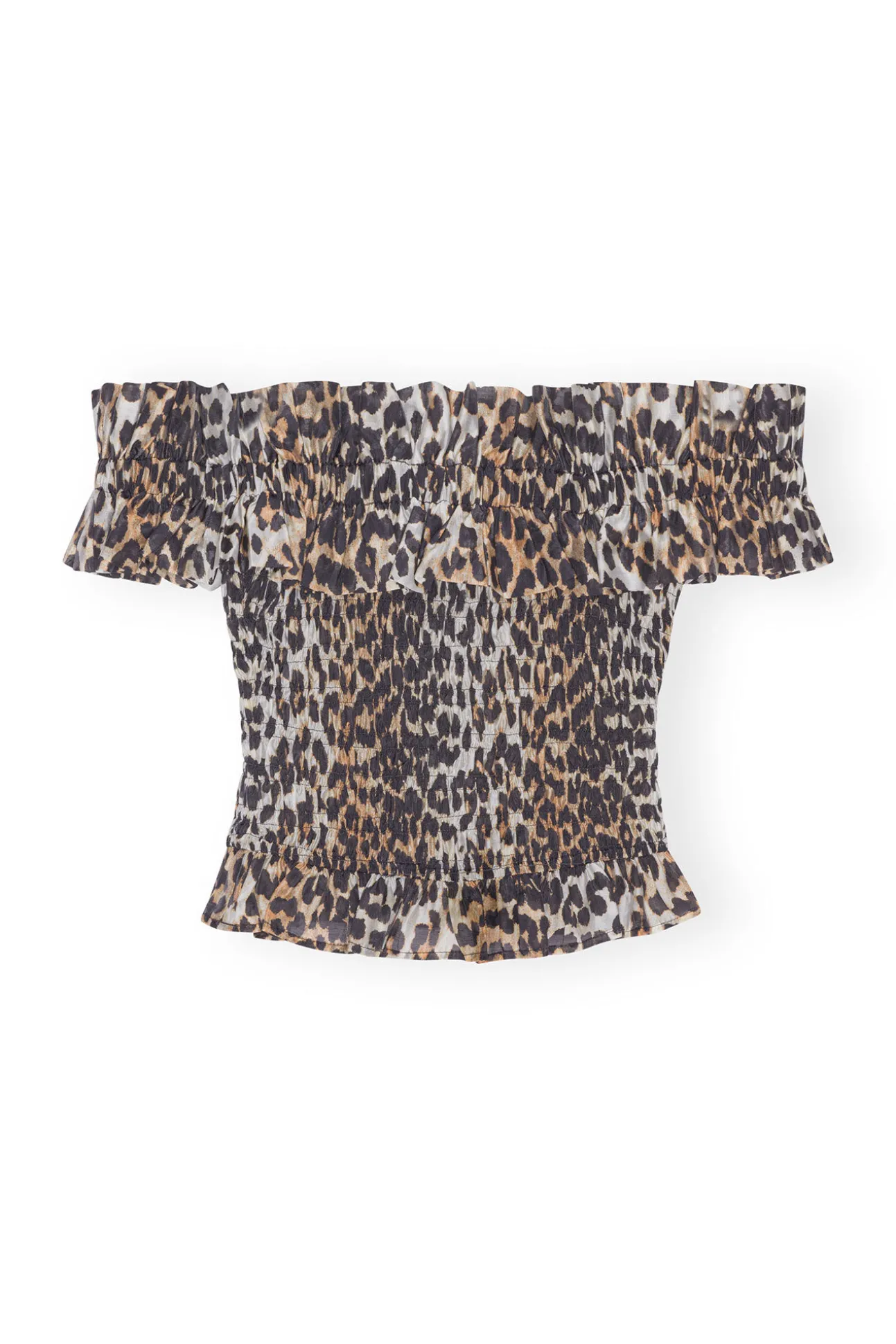 Hot GANNI Gesmoktes Off-Shoulder-Oberteil Im Cropped-Stil Aus Transparentem Voile Almond Milk
