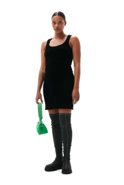 Cheap GANNI Gesmoktes Samt-Minikleid Black