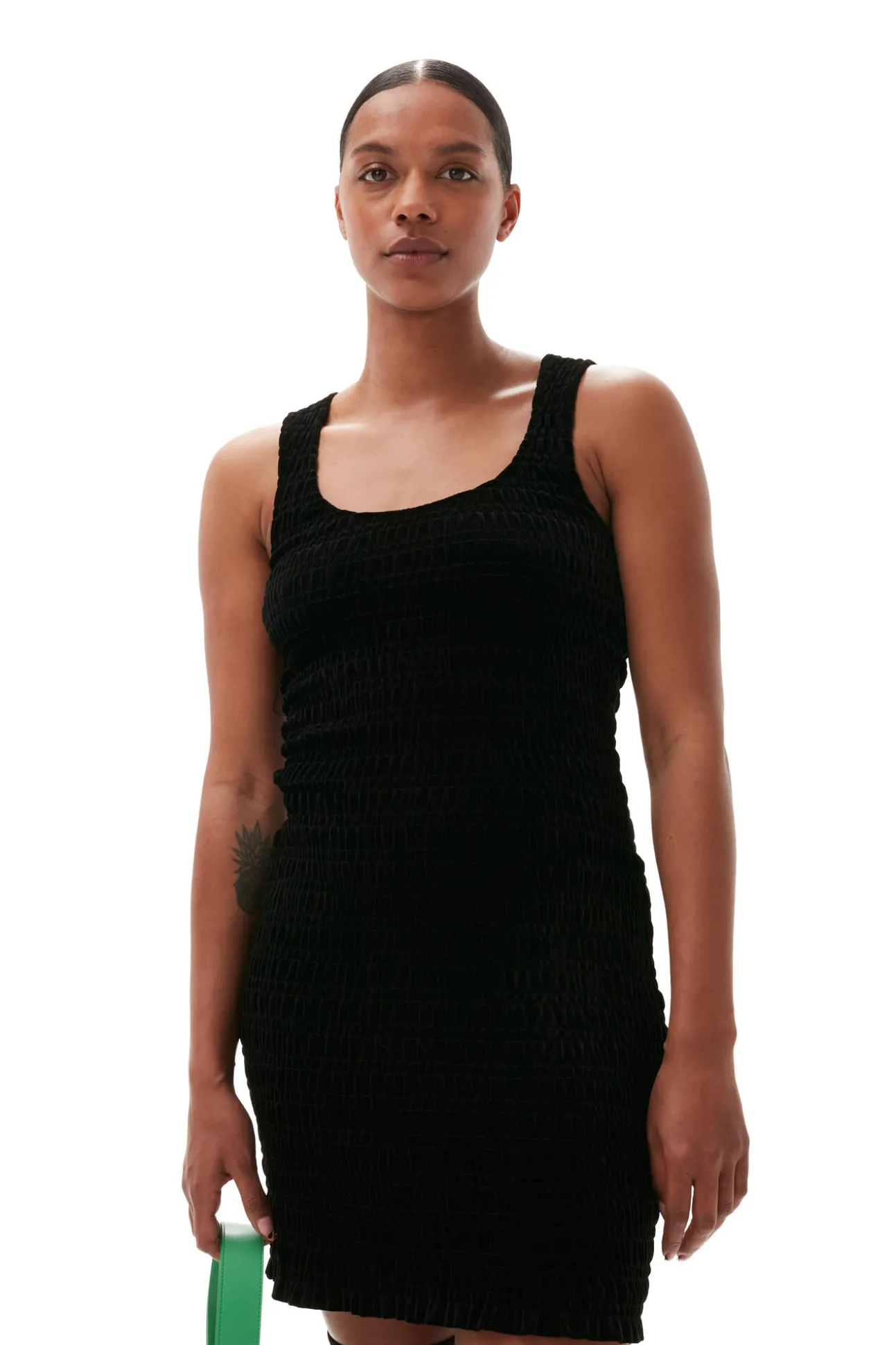 Cheap GANNI Gesmoktes Samt-Minikleid Black