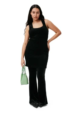 Cheap GANNI Gesmoktes Samt-Minikleid Black