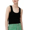 Hot GANNI Gesmoktes Samt-Top Black