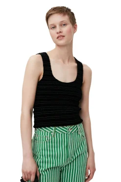 Hot GANNI Gesmoktes Samt-Top Black