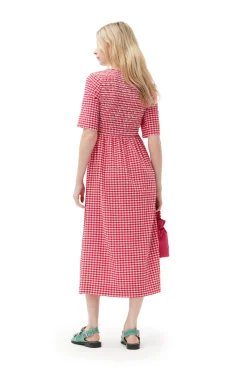 Fashion GANNI Gesmoktes Seersucker-Kleid Love Potion