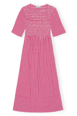 Fashion GANNI Gesmoktes Seersucker-Kleid Love Potion