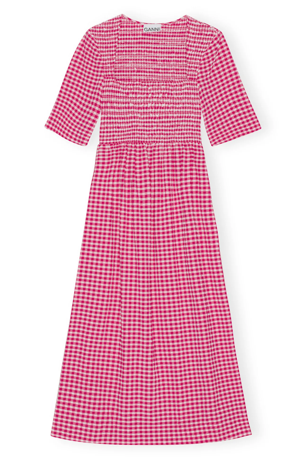 Fashion GANNI Gesmoktes Seersucker-Kleid Love Potion