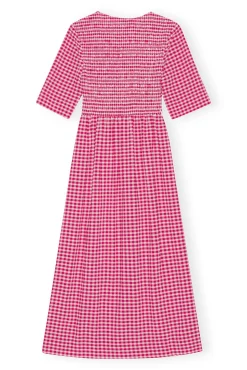 Fashion GANNI Gesmoktes Seersucker-Kleid Love Potion