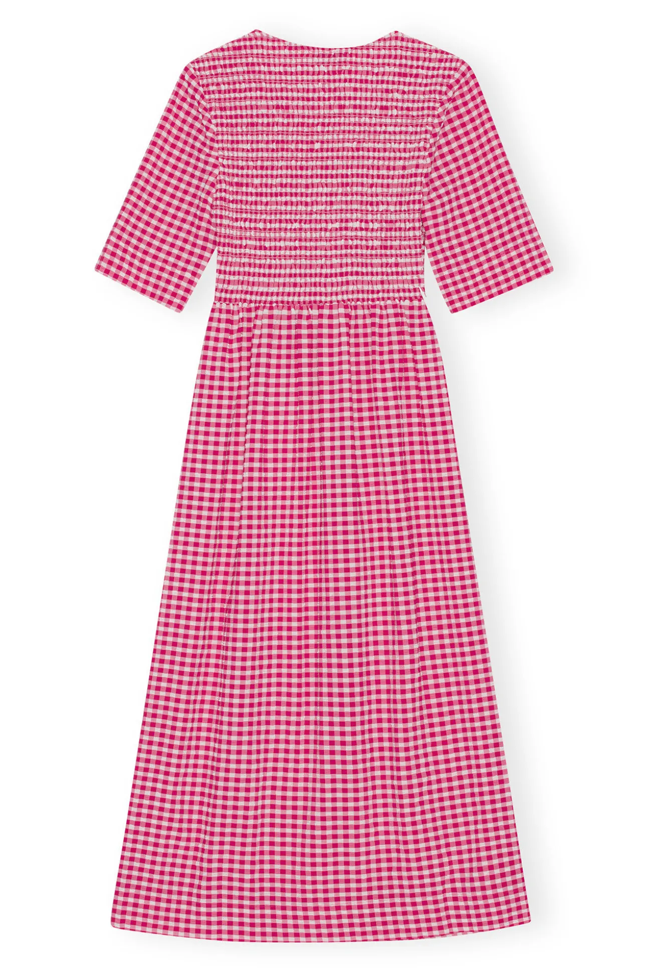 Fashion GANNI Gesmoktes Seersucker-Kleid Love Potion
