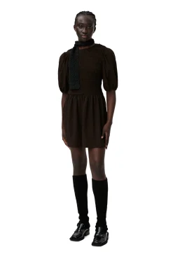 Cheap GANNI Gesmoktes Seersucker-Minikleid Chicory Coffee