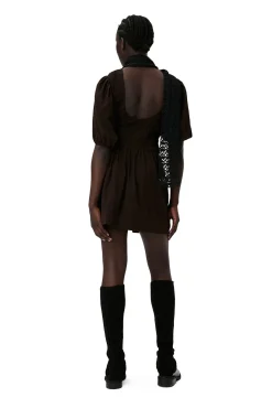 Cheap GANNI Gesmoktes Seersucker-Minikleid Chicory Coffee