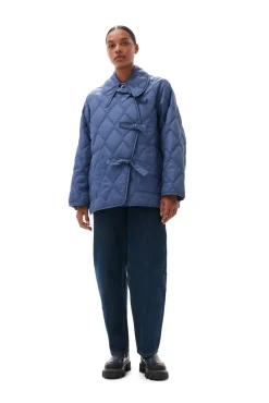 Flash Sale GANNI Gesteppte, Asymmetrische Ripstop-Jacke Gray Blue