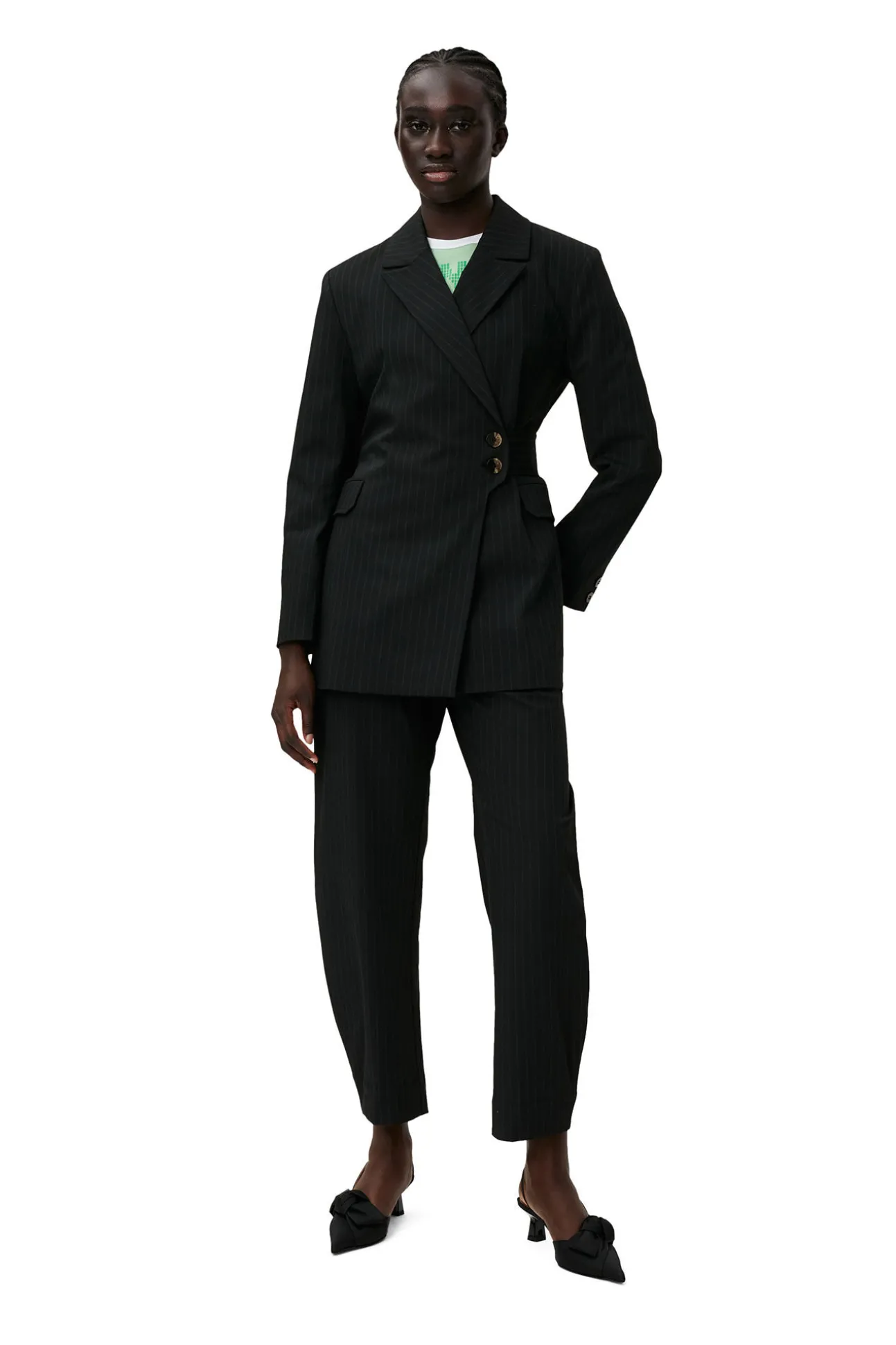 Sale GANNI Gestreifte Hose Mit Mittelhoher Taille Black