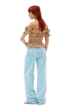New GANNI Gestreifte Magny-Jeans Bright White