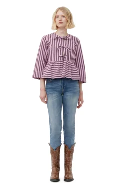 Discount GANNI Gestreifte Peplum-Bluse Aus Cotton Bonbon
