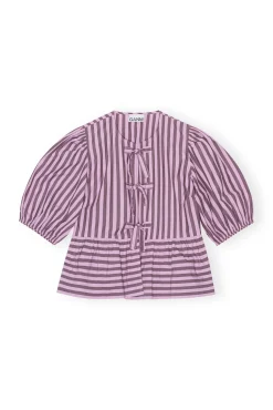 Sale GANNI Gestreifte Peplum-Bluse Aus Cotton Bonbon