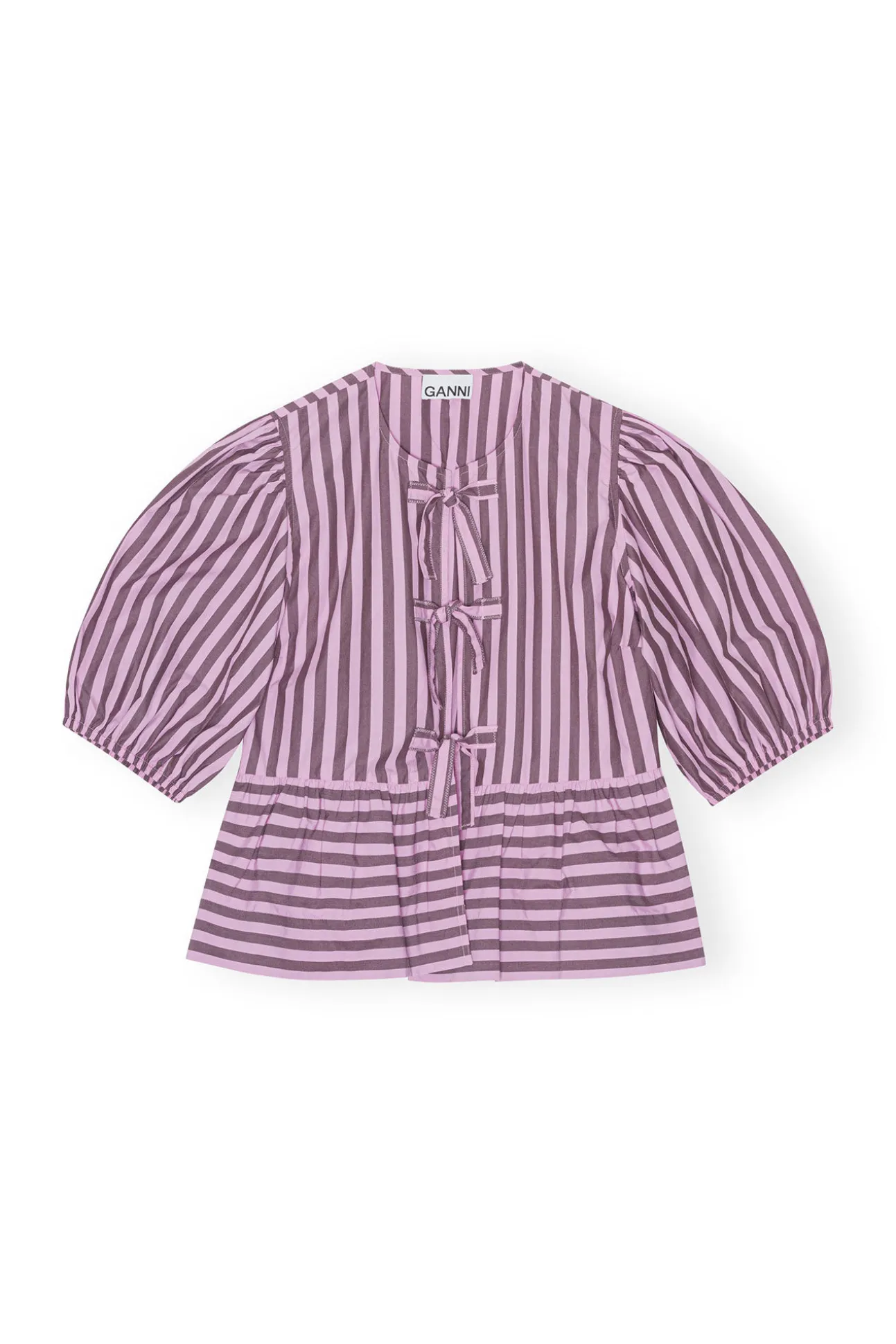 Sale GANNI Gestreifte Peplum-Bluse Aus Cotton Bonbon