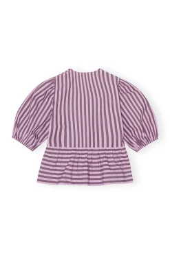 Sale GANNI Gestreifte Peplum-Bluse Aus Cotton Bonbon