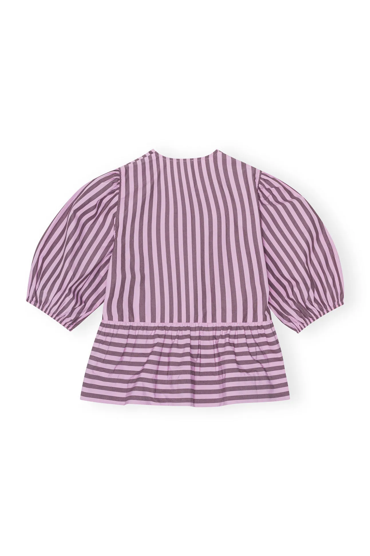 Sale GANNI Gestreifte Peplum-Bluse Aus Cotton Bonbon