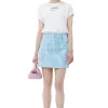 New GANNI Gestreifter Denim-Minirock Bright White