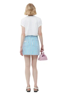 New GANNI Gestreifter Denim-Minirock Bright White