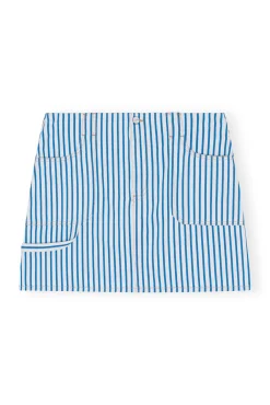 New GANNI Gestreifter Denim-Minirock Bright White