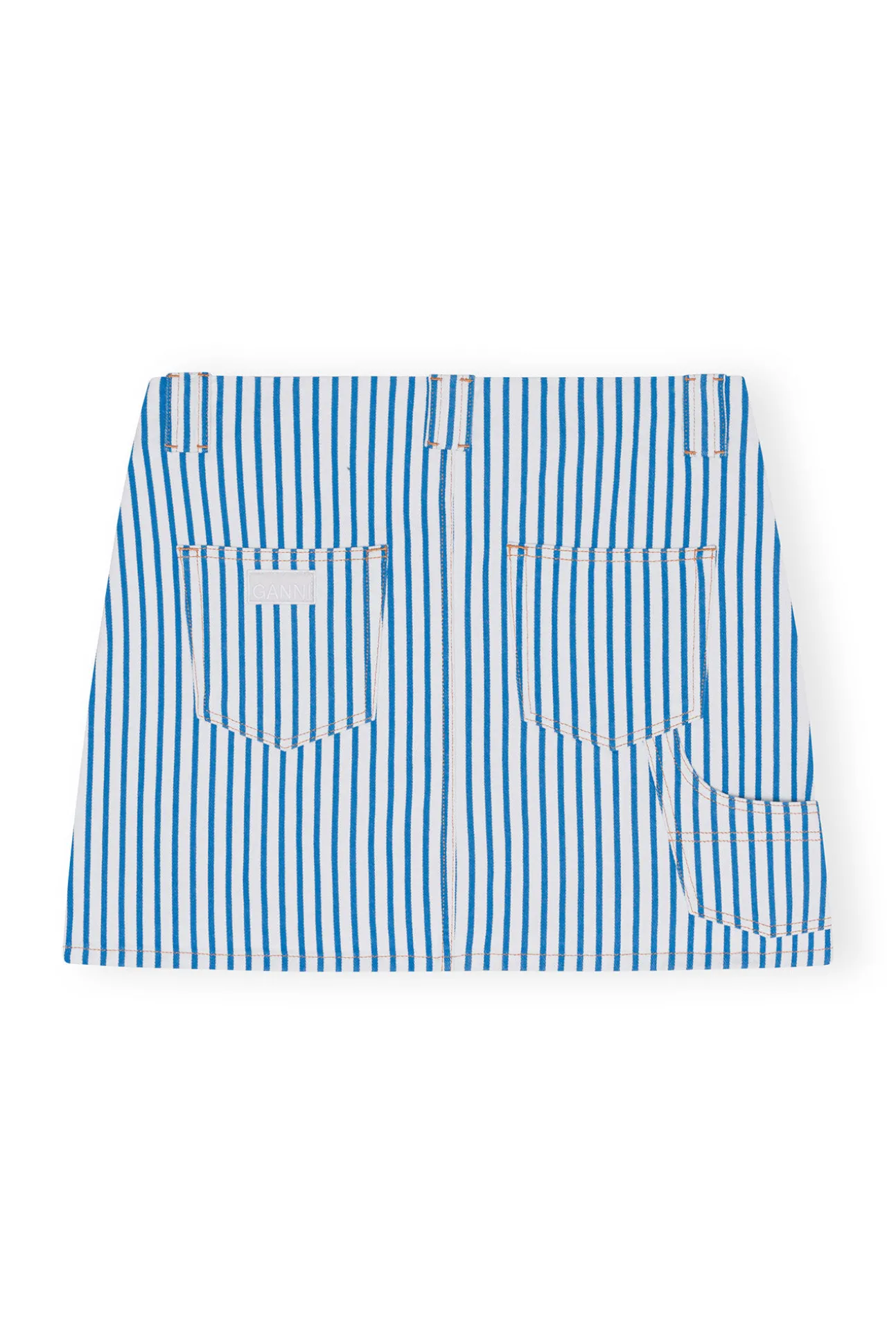 New GANNI Gestreifter Denim-Minirock Bright White