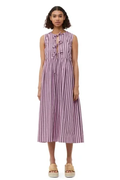 Shop GANNI Gestreiftes Cotton-Midikleid Bonbon