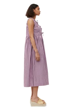 Shop GANNI Gestreiftes Cotton-Midikleid Bonbon