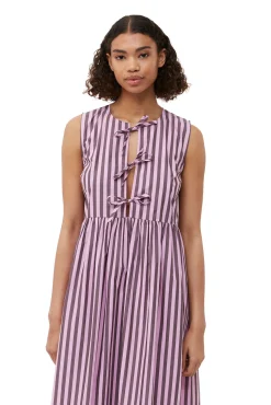 Shop GANNI Gestreiftes Cotton-Midikleid Bonbon
