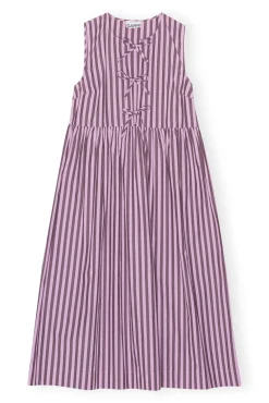 Shop GANNI Gestreiftes Cotton-Midikleid Bonbon