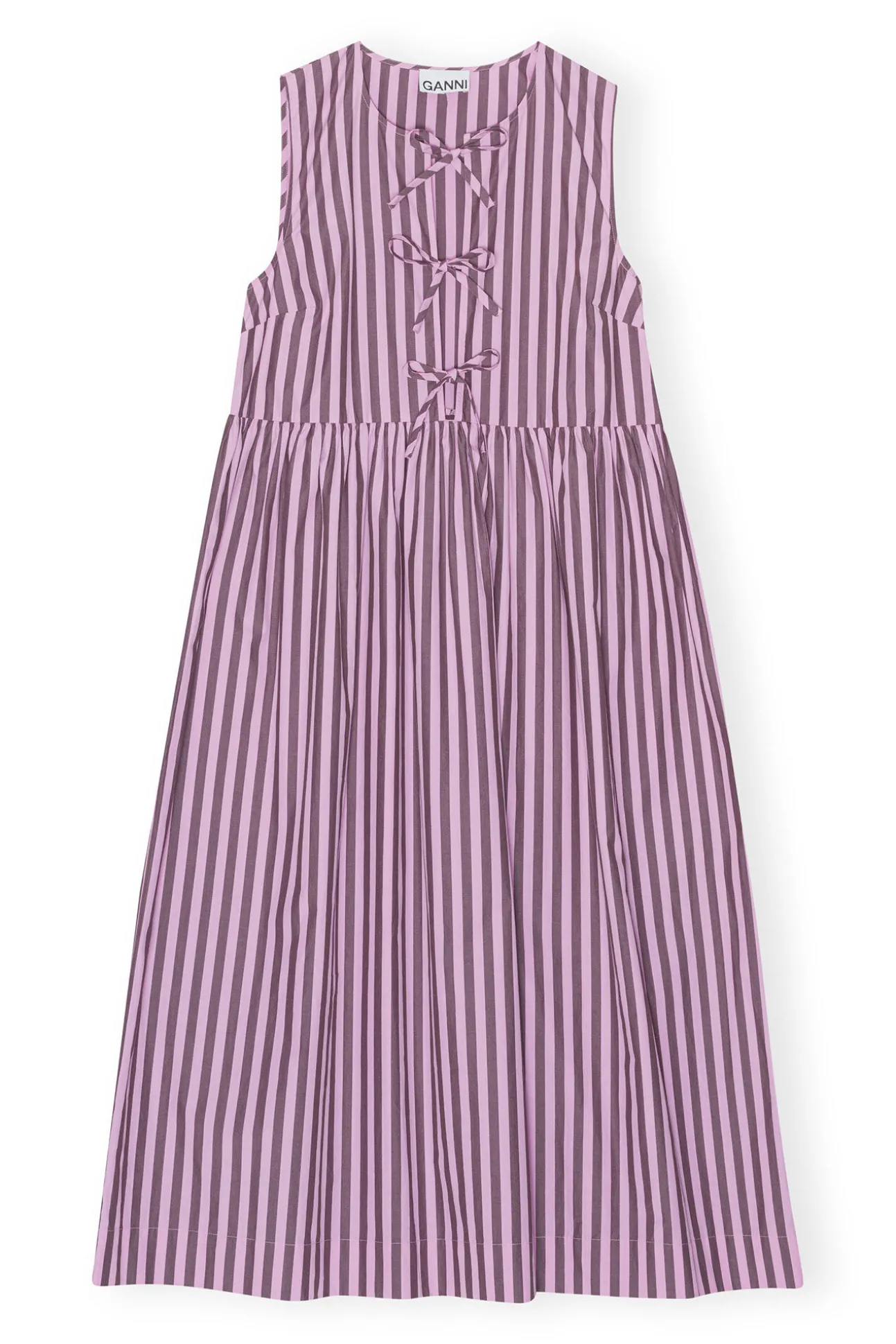 Shop GANNI Gestreiftes Cotton-Midikleid Bonbon