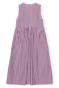 Shop GANNI Gestreiftes Cotton-Midikleid Bonbon