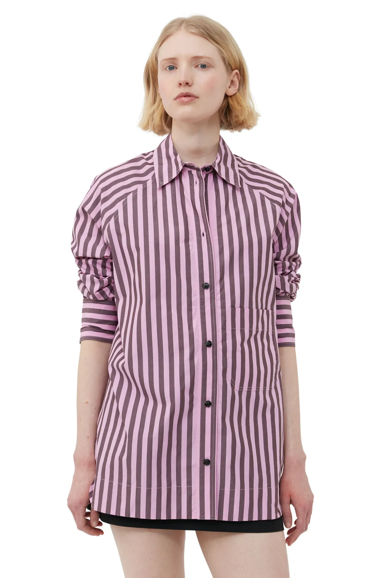 Clearance GANNI Gestreiftes Cotton-Raglan-Hemd In Ubergrose Bonbon