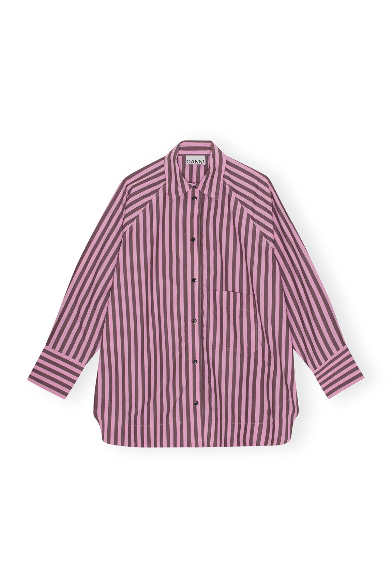 Clearance GANNI Gestreiftes Cotton-Raglan-Hemd In Ubergrose Bonbon