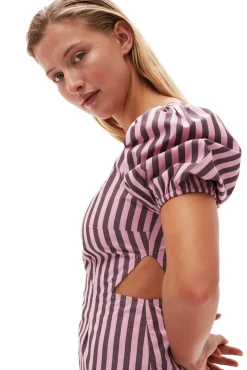 Cheap GANNI Gestreiftes Cutout-Kleid Aus Cotton Bonbon