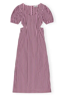 Cheap GANNI Gestreiftes Cutout-Kleid Aus Cotton Bonbon
