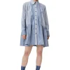 Best Sale GANNI Gestreiftes Mini-Hemdkleid Gray Blue