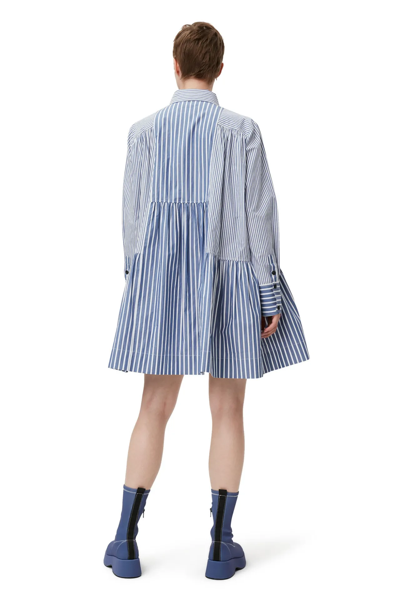Best Sale GANNI Gestreiftes Mini-Hemdkleid Gray Blue