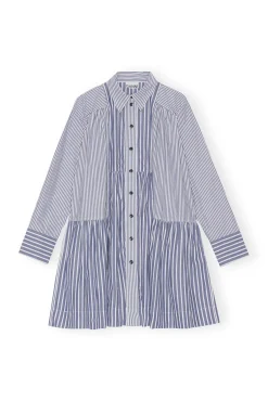 Best Sale GANNI Gestreiftes Mini-Hemdkleid Gray Blue