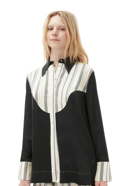 Fashion GANNI Gestreiftes Mix-Slub-Hemd Lily Green