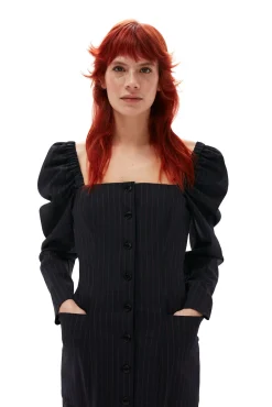 Best GANNI Gestreiftes, Tailliertes Stretch-Midikleid Sky Captain