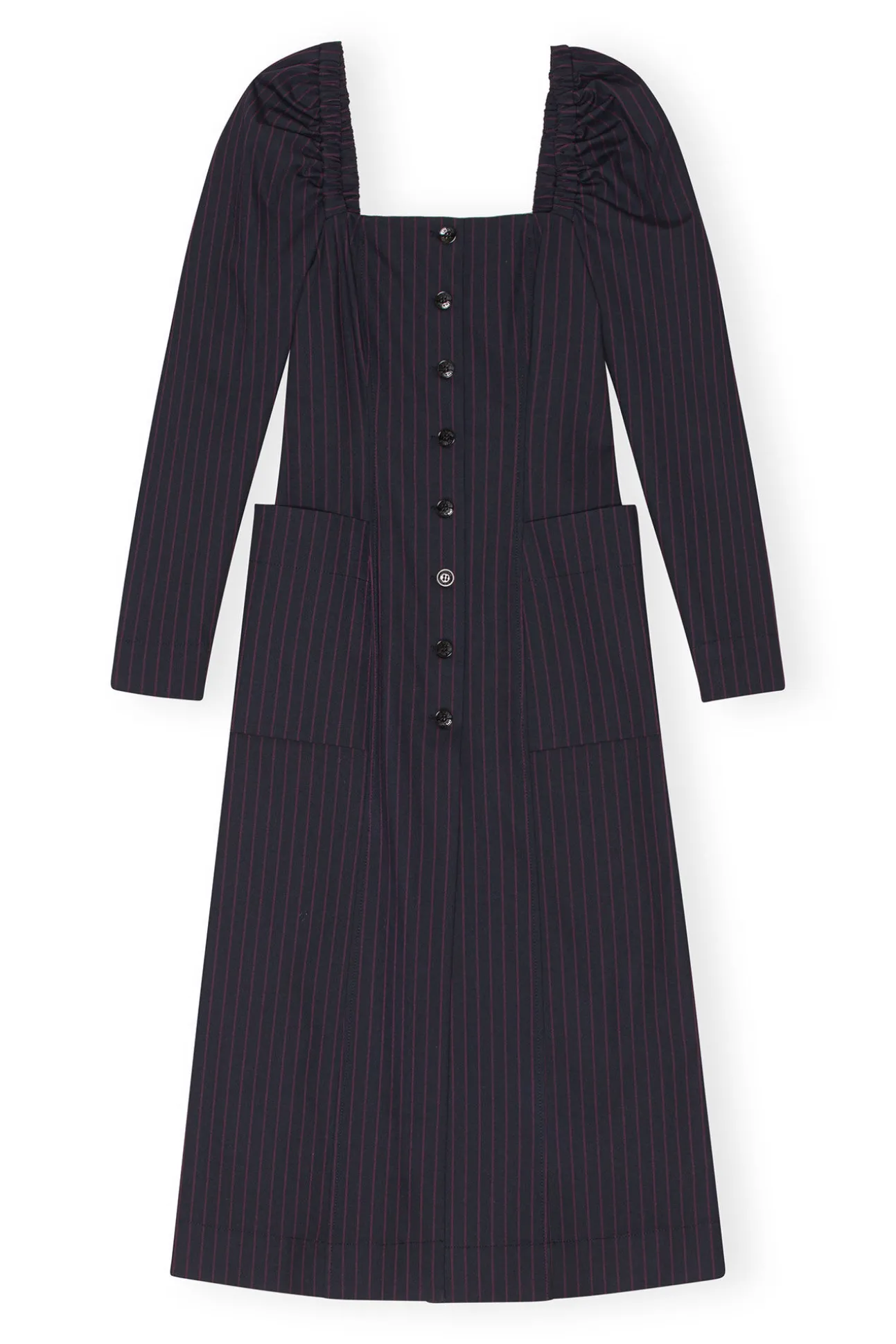 Best GANNI Gestreiftes, Tailliertes Stretch-Midikleid Sky Captain