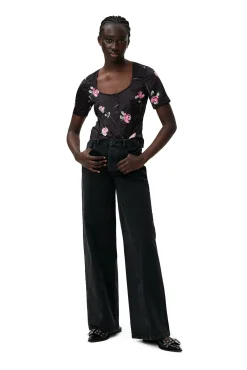 Clearance GANNI Gewellte Satinbluse Black