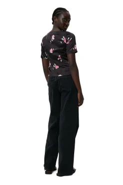 Clearance GANNI Gewellte Satinbluse Black
