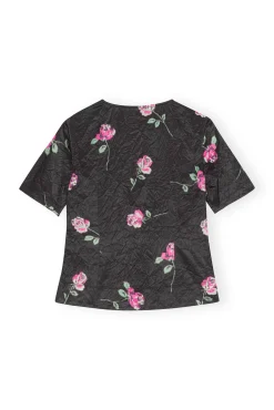 Clearance GANNI Gewellte Satinbluse Black