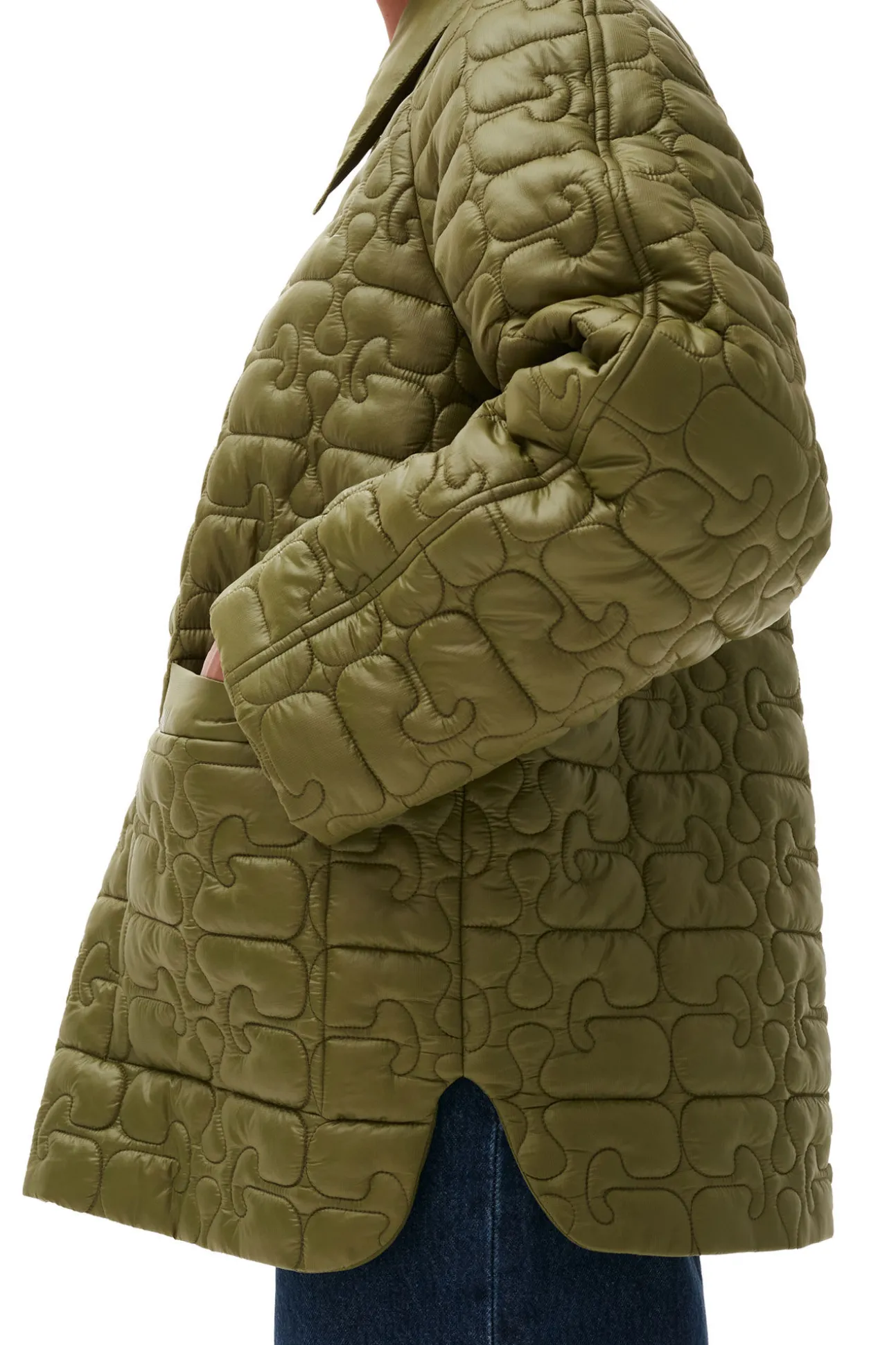 Fashion GANNI Glanzende Steppjacke Spaghnum