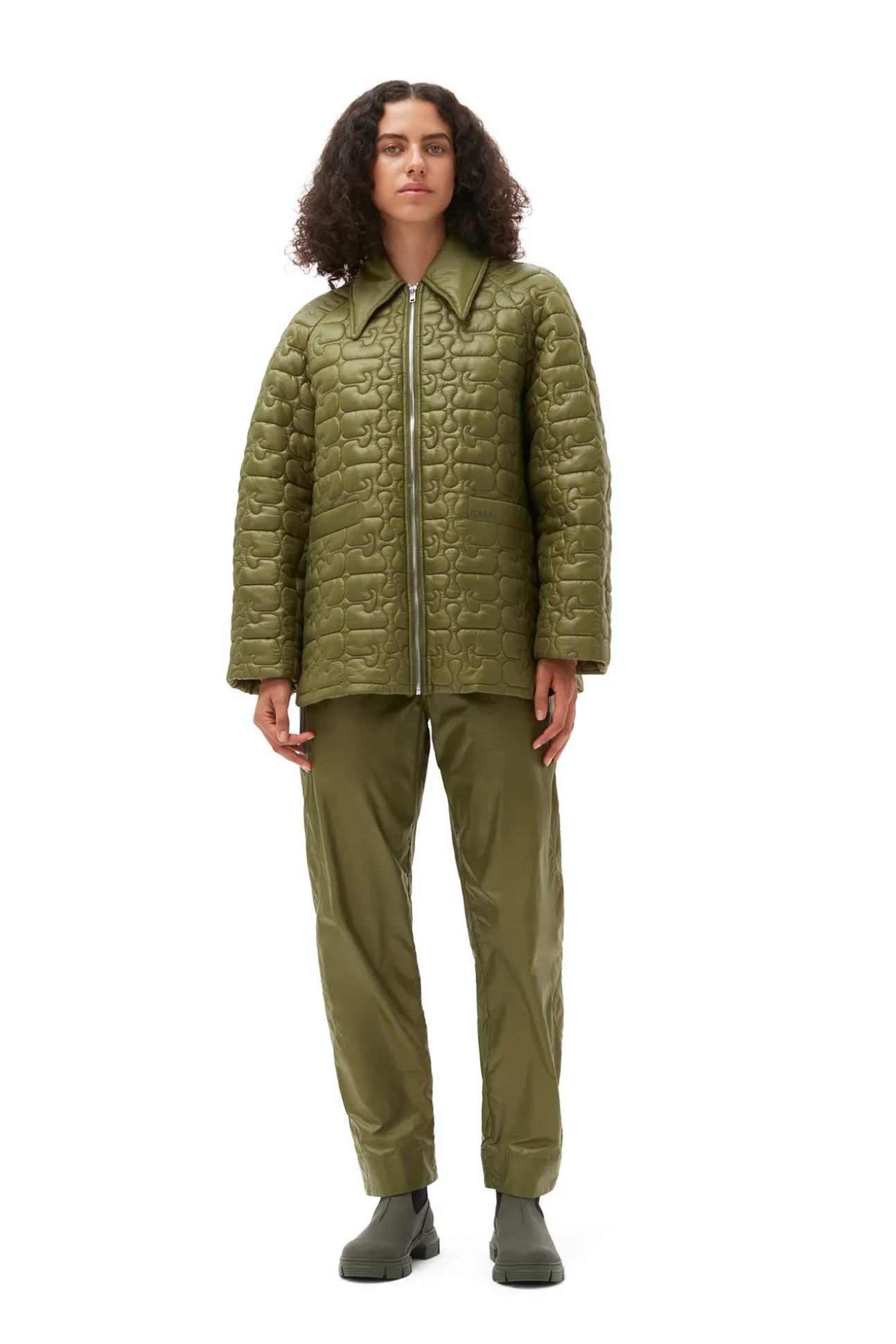 Fashion GANNI Glanzende Steppjacke Spaghnum