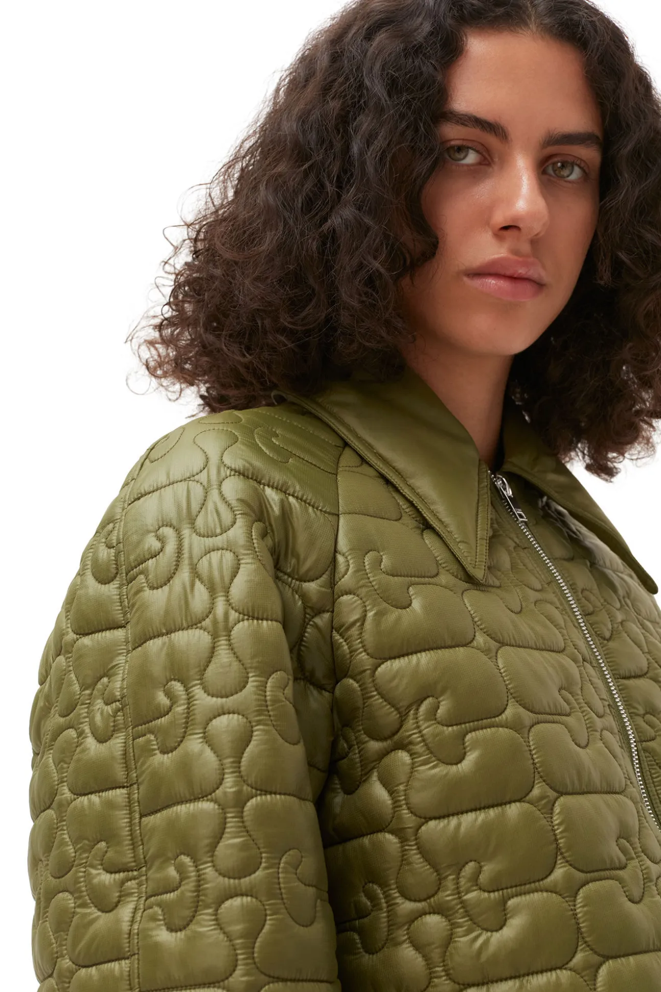 Fashion GANNI Glanzende Steppjacke Spaghnum
