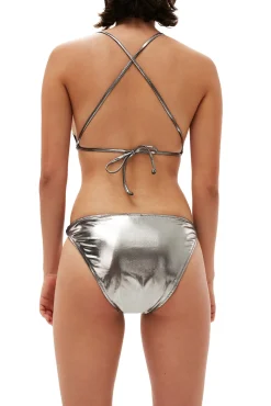 Fashion GANNI Glanzender String-Badeanzug Aus Recyceltem Material Silver