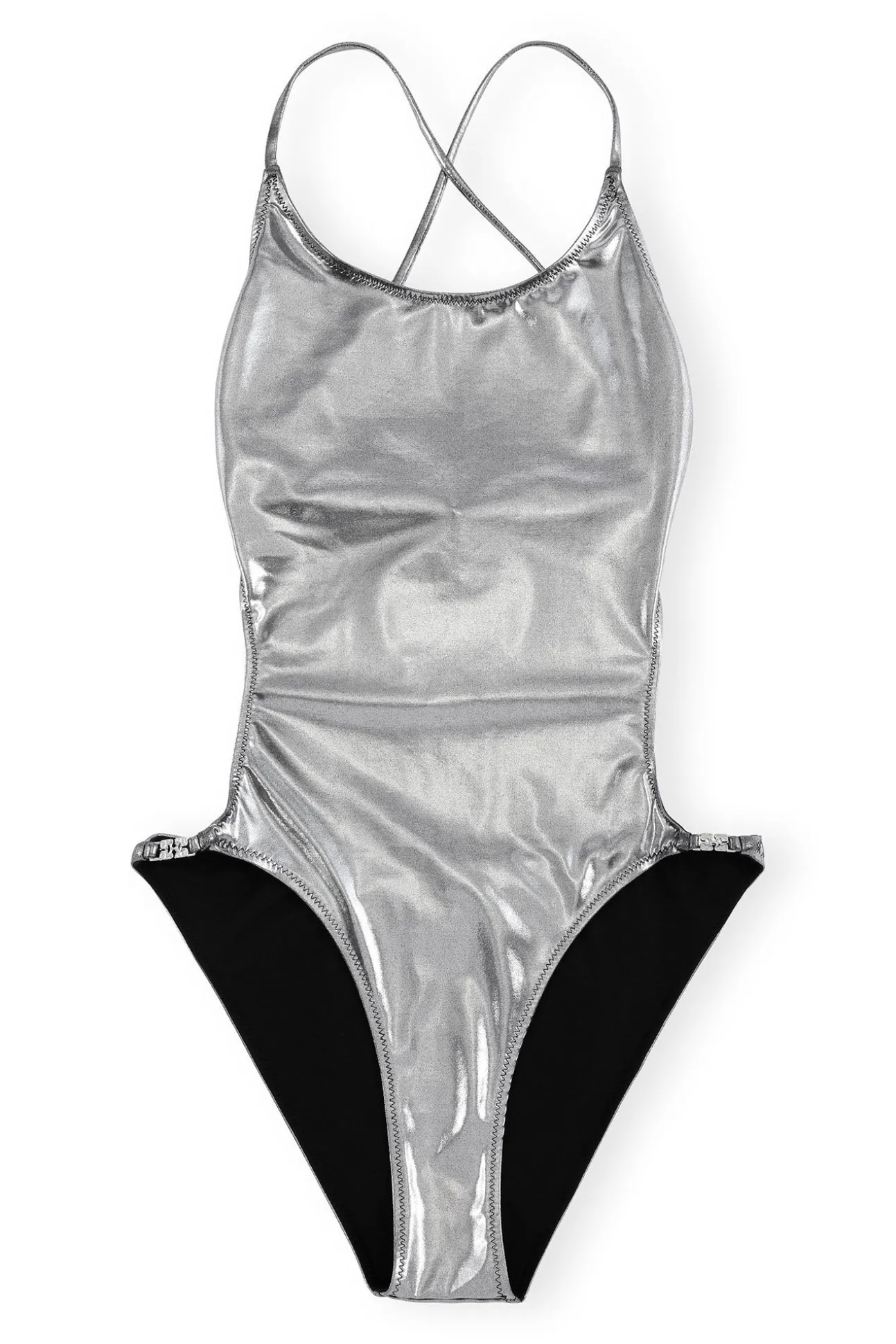 Fashion GANNI Glanzender String-Badeanzug Aus Recyceltem Material Silver
