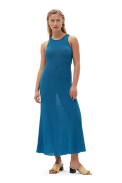 Hot GANNI Glitzerndes Rippkleid Mit Offenem Rucken Brilliant Blue